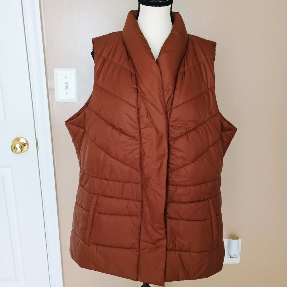 QVC-SUSAN GRAVER QUILTED PUFF VEST-HI-LOW-DARK PERSIMMON COLOR-SIZE 1X-BRAND NEW